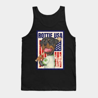 Rottie red white blue pastime Rottweiler Holding Baseball Bat USA Tank Top